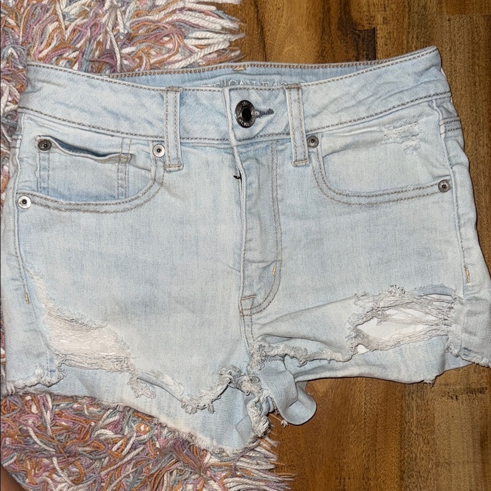 American Eagle Outfitters Blue Jean Shorts Distressed Cut-Off